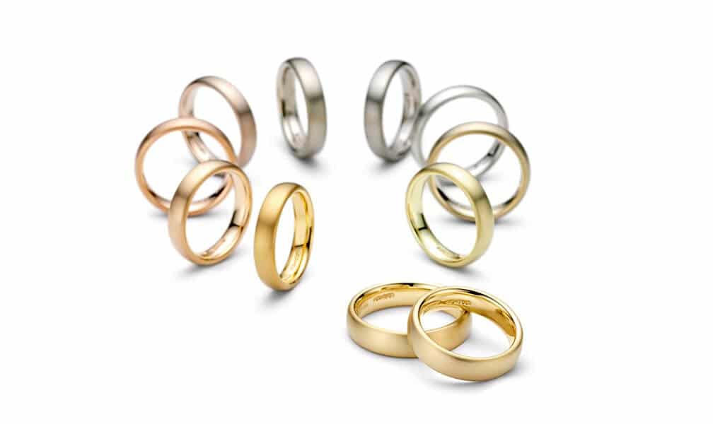 Brune Schmuckmanufaktur Niessing Eheringe, Gelbgold, Rotgold, Rosegold, Rosewood, Graugold, Platin