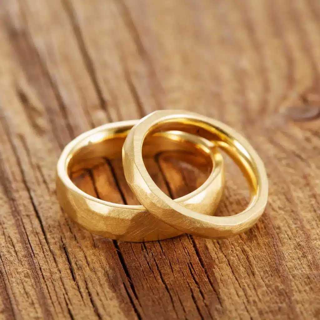 Trauringe aus Gelbgold mit Facettenstruktur – Brune Schmuckmanufaktur.